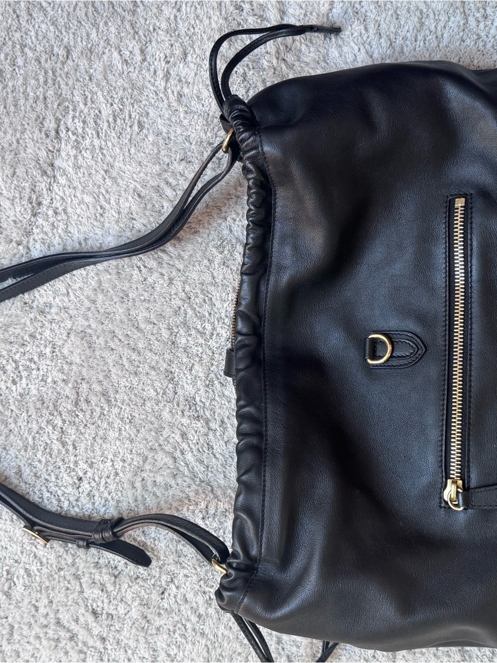 Black Burberry Bridle Soft Leather Long Crush Hobo.